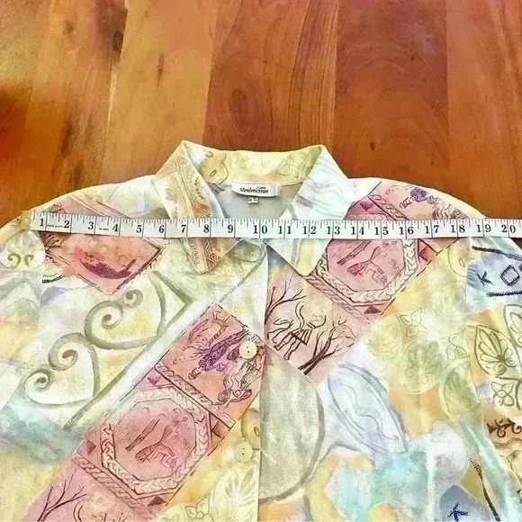 Steilmann Oversized Artsy Pastel Pattern Colorful Boho Button Down Shirt Blouse - Picture 9 of 12